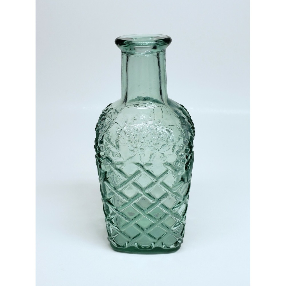 Glass Bottle Carafe Decanter Green Embossed Basket & Grapes --  Labeled Canada